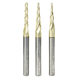 AMS-144 3-Piece CNC 2D/3D Carving Ball Nose ZrN Coated Up-Cut Spiral Router Bit Set, 1/4" Shank - Main Image