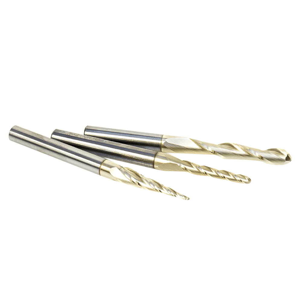 3-Piece 2D/3D Carving Ball Nose ZrN Coated CNC Up-Cut Spiral Router Bit Set, 1/4" Shank - Alt Image 1