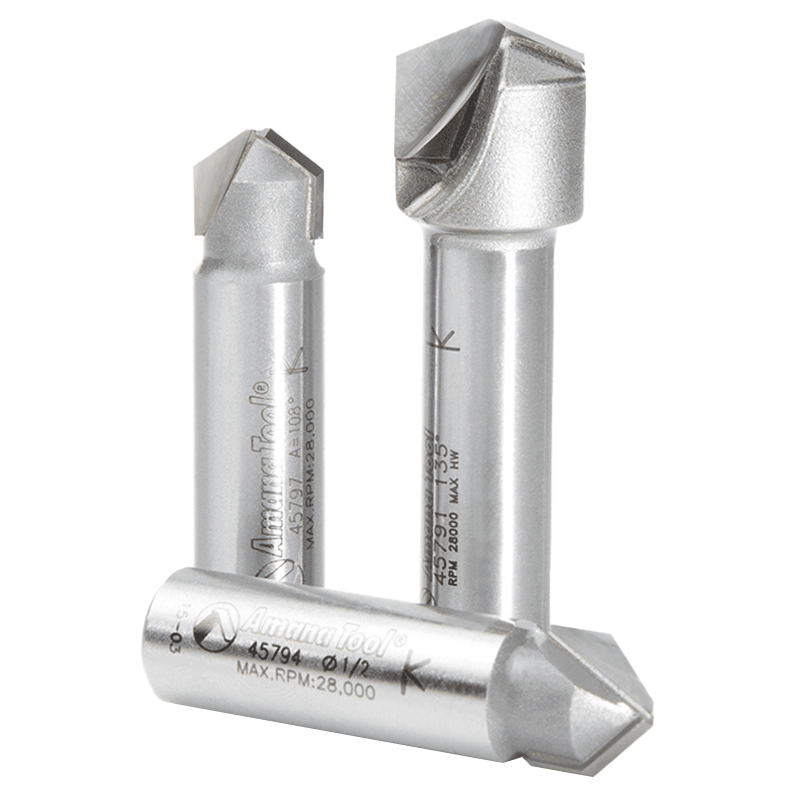 3-Piece V-Groove Router Bit Set for Double Edge Folding ACM Panel, 1/2" Shank - Main Image