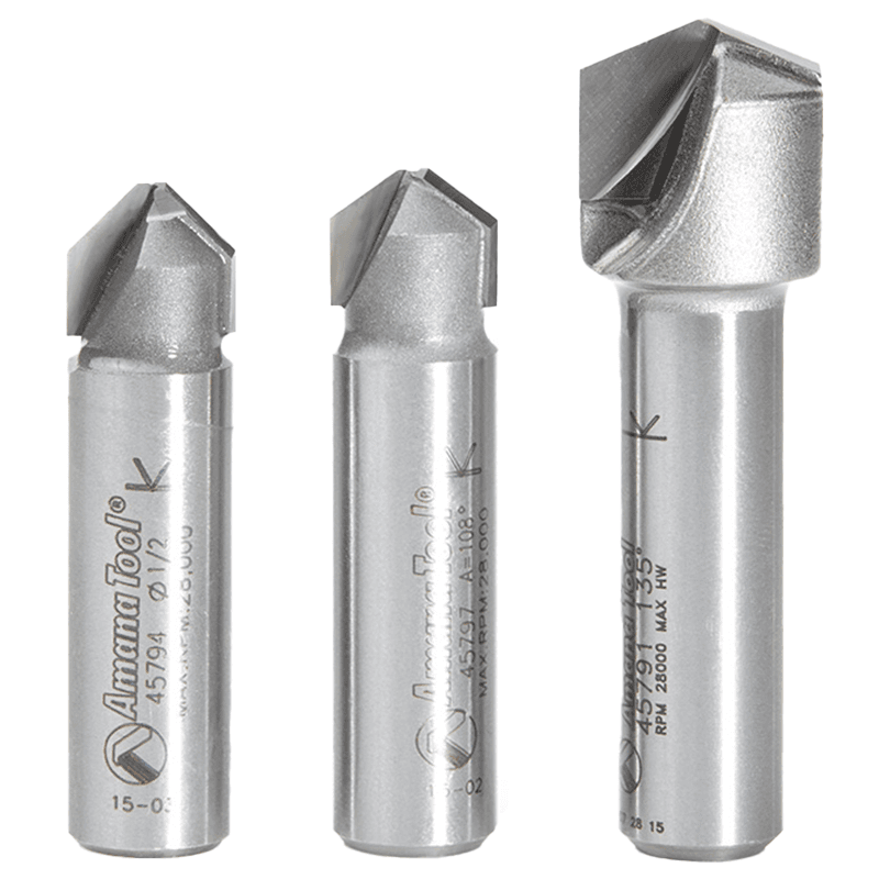 3-Piece V-Groove Router Bit Set for Double Edge Folding ACM Panel, 1/2" Shank - Alt Image 1