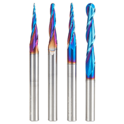 4-Piece 2D/3D Carving Ball Nose Spektra CNC Up-Cut Spiral Router Bit Set, 1/4" Shank - Main Image