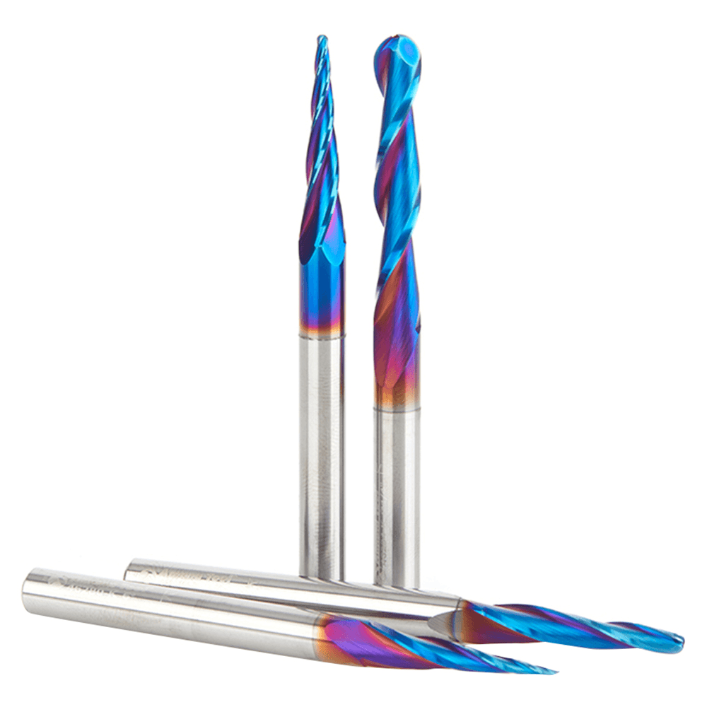 4-Piece 2D/3D Carving Ball Nose Spektra CNC Up-Cut Spiral Router Bit Set, 1/4" Shank - Alt Image 1