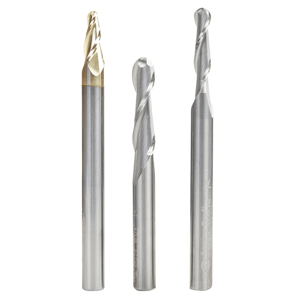 3-Piece CNC Ball Nose Up-Cut Spiral Router Bit Pack, 1/4" Shank - Alt Image 1
