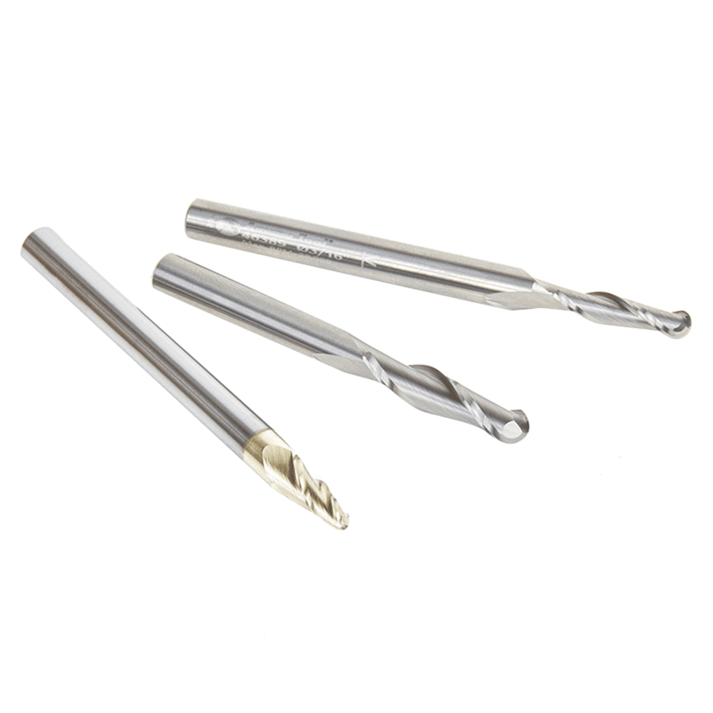 3-Piece CNC Ball Nose Up-Cut Spiral Router Bit Pack, 1/4" Shank - Alt Image 2