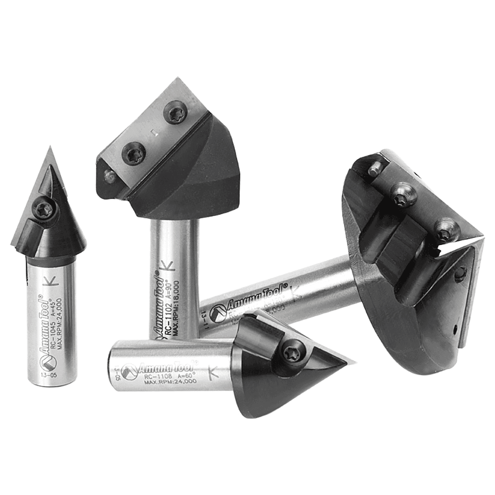 AMS-150 4-Piece 45°/60°/90°/120° 3D CNC Signmaking, Lettering/Engraving Insert V-Groove Router Bit, 1/2" Shank Main - Image