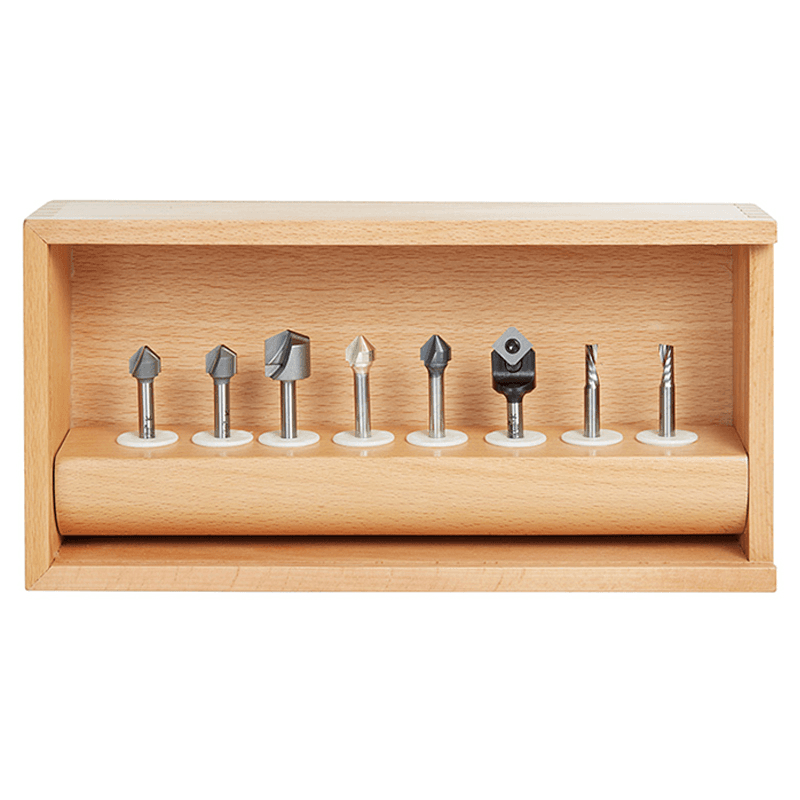 8-Piece V-Groove Router Bit Collection for Double Edge Folding ACM Panel, 1/4" Shank - Alt Image 1