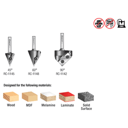 AMS-153 3-Piece 45°/60°/90° 3D CNC Signmaking, Lettering/Engraving Insert V-Groove Router Bit, 1/4" Shank Alt 1 - Image
