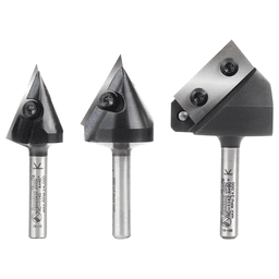 AMS-153 3-Piece 45°/60°/90° 3D CNC Signmaking, Lettering/Engraving Insert V-Groove Router Bit, 1/4" Shank Alt 2 - Image
