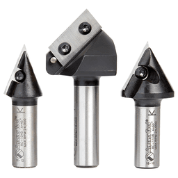 AMS-157 3-Piece CNC 2D/3D Signmaking, Lettering/Engraving Insert V-Groove Router Bit, 1/2" Shank Alt 2 - Image
