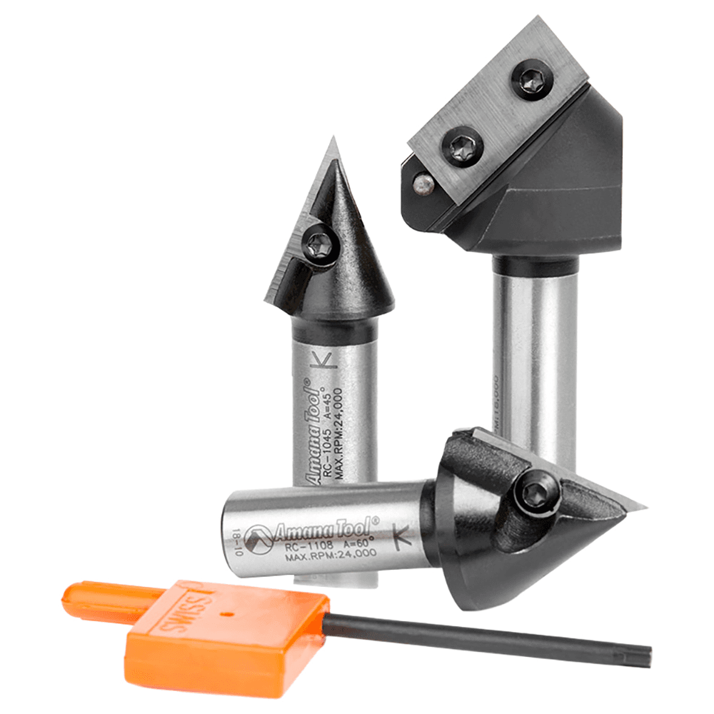 AMS-157 3-Piece CNC 2D/3D Signmaking, Lettering/Engraving Insert V-Groove Router Bit, 1/2" Shank Main - Image