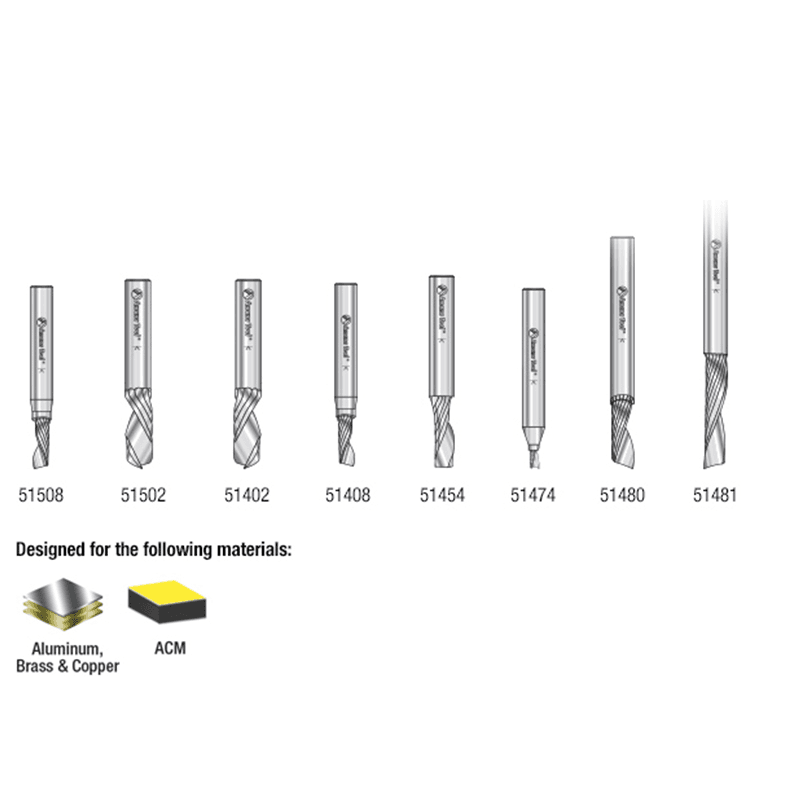 8-Piece CNC 'O' Flute Aluminum Cutting Spiral Router Bit Collection, 1/4" Shank - Alt Image 3