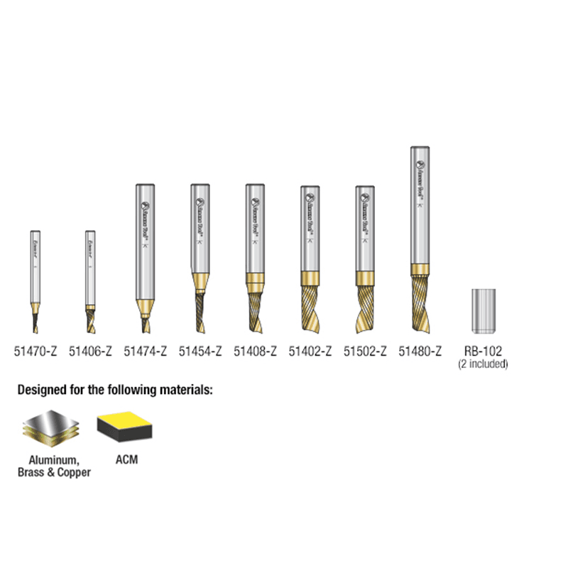 8-Piece CNC Aluminum Cutting 'O' ZrN Coated Spiral Router Bit Collection - Alt Image 2