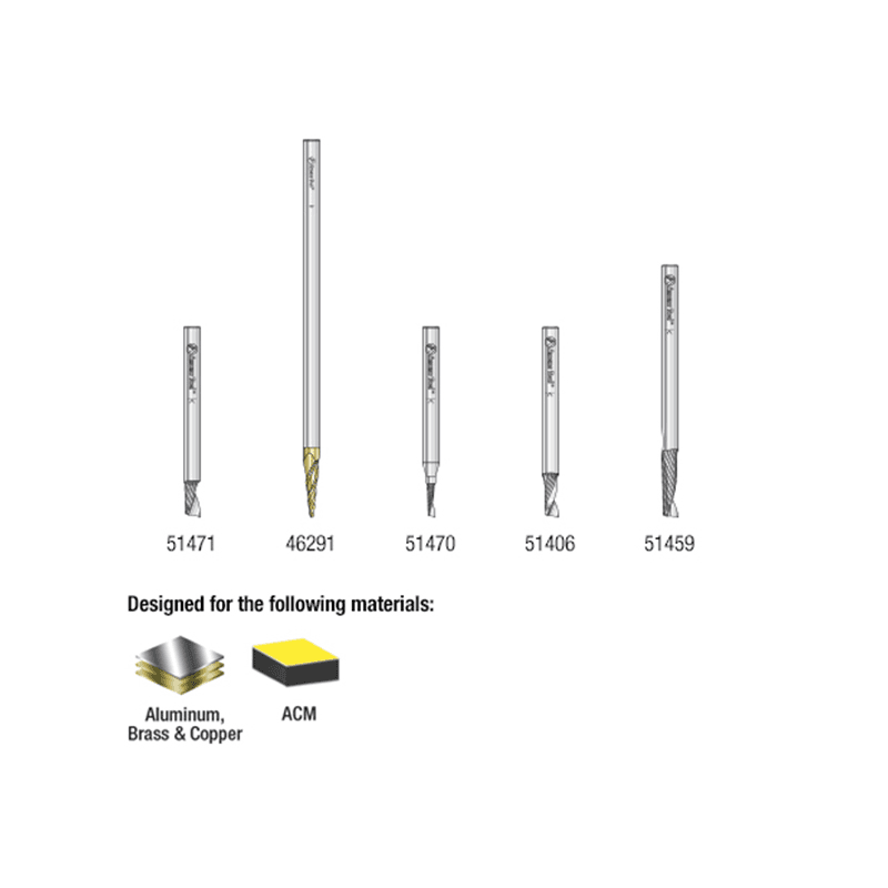 5-Piece CNC Aluminum Cutting  'O' Spiral Router Bit Pack, 1/8" Shank - Alt Image 1