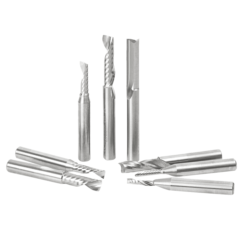 8-Piece CNC Plastic Cutting 'O' Spiral Router Bit Collection, 1/4" Shank - Main Image