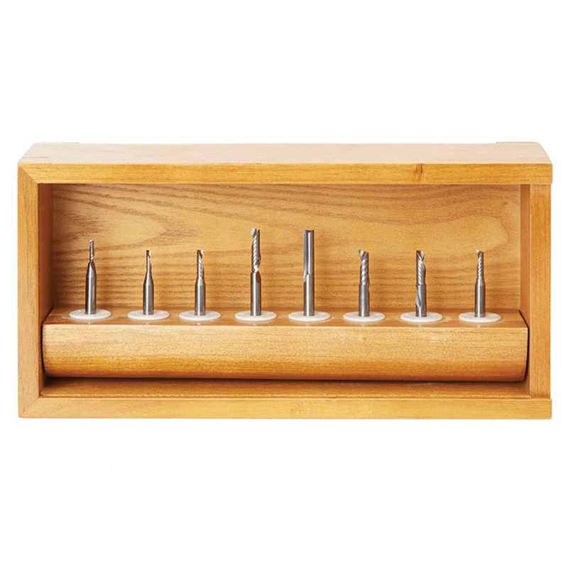 8-Piece CNC Plastic Cutting 'O' Spiral Router Bit Collection, 1/4" Shank - Alt Image 1