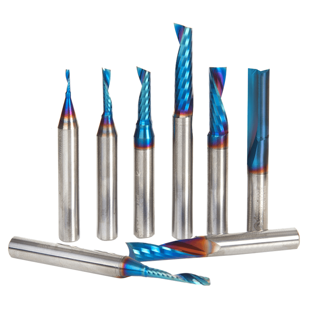 8-Piece Spektra CNC Plastic Cutting 'O' Spiral Router Bit Collection, 1/4" Shank - Main Image