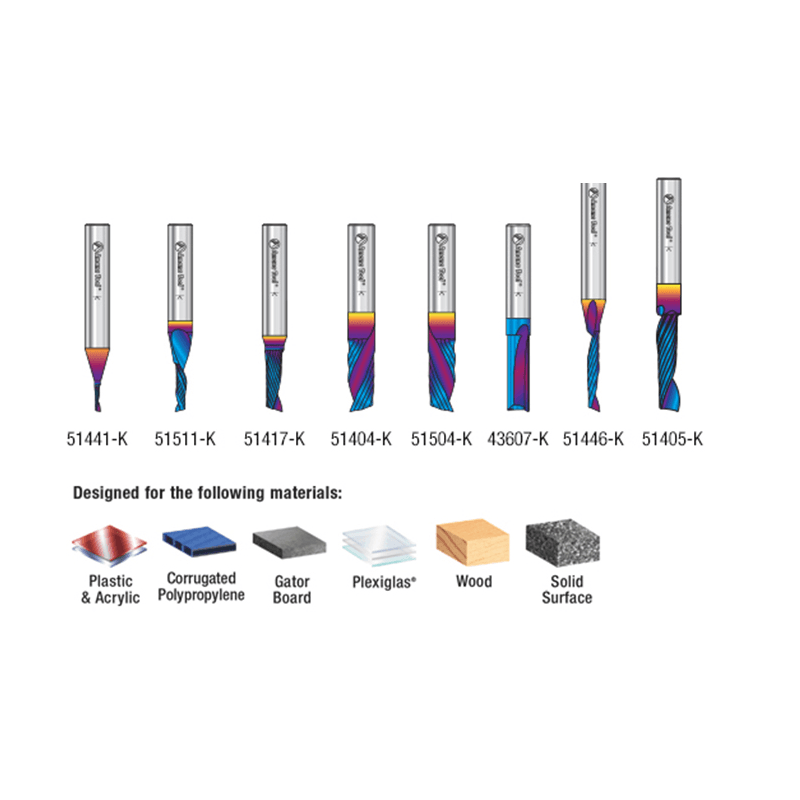 8-Piece Spektra CNC Plastic Cutting 'O' Spiral Router Bit Collection, 1/4" Shank - Alt Image 2