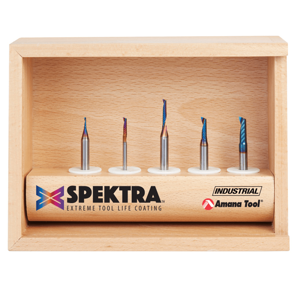 5-Piece Spektra Plastic Cutting 'O' Flute CNC Spiral Router Bit Set - Alt Image 1