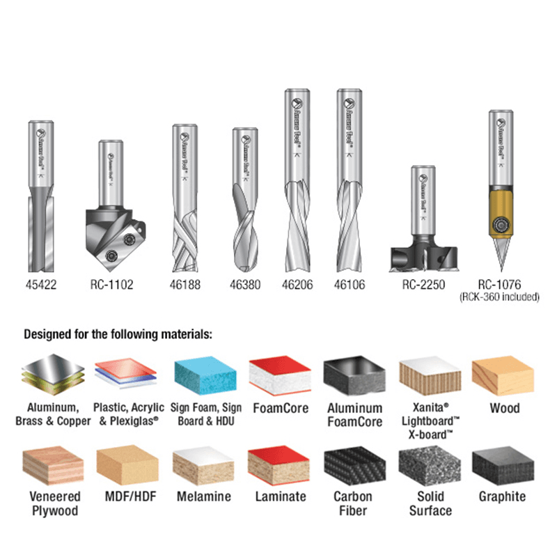 8-Piece CNC General Purpose Router Bit Collection, 1/2" Shank - Alt Image 2