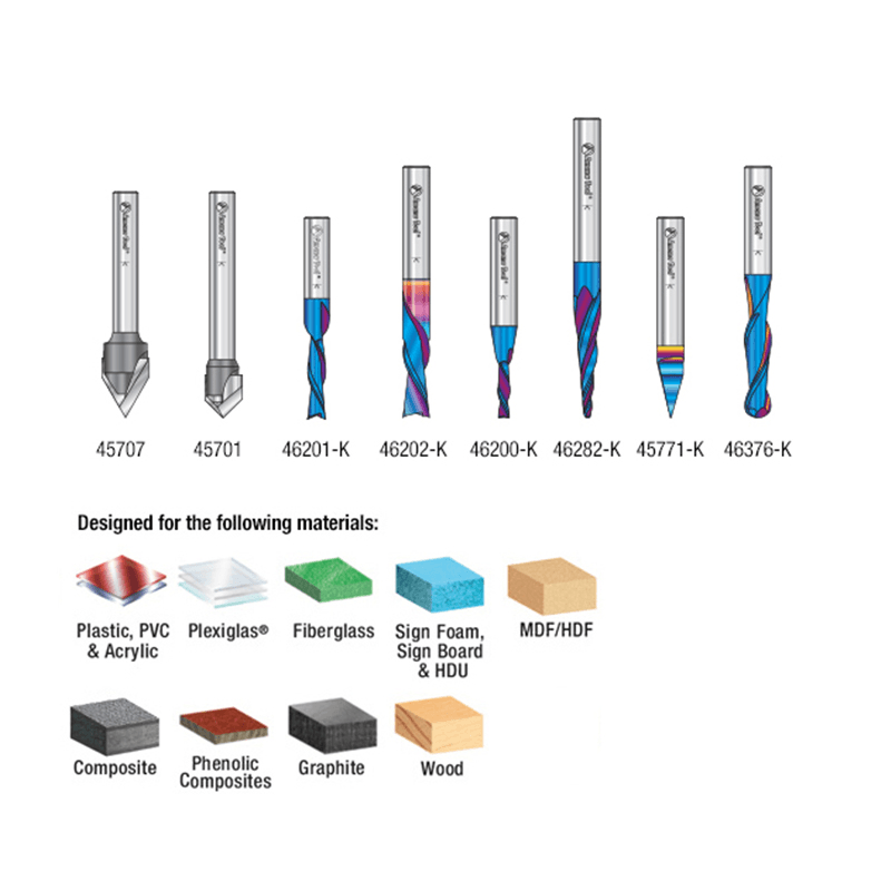 8-Piece CNC General Purpose Router Bit Collection, 1/4" Shank - Alt Image 2