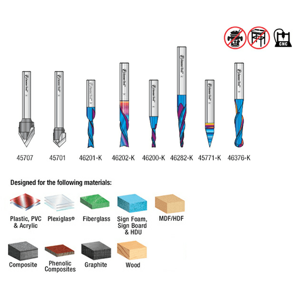 8-Piece General Purpose CNC Collection III Router Bit Set, 1/4" Shank Alt 2 - Image
