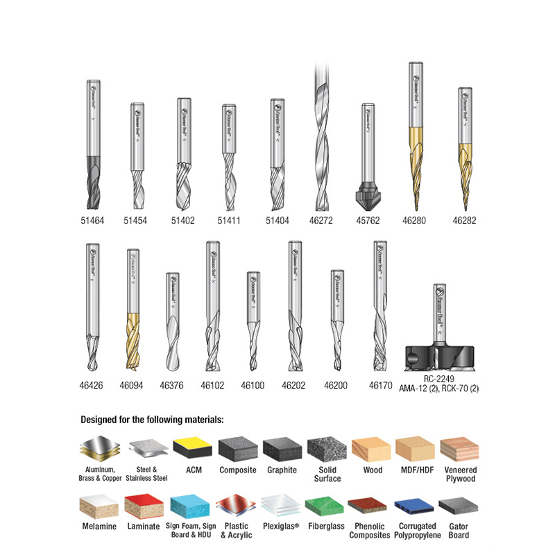 18-Piece CNC Specialty Multi-Material Router Bit Collection, 1/4" Shank - Alt Image 2