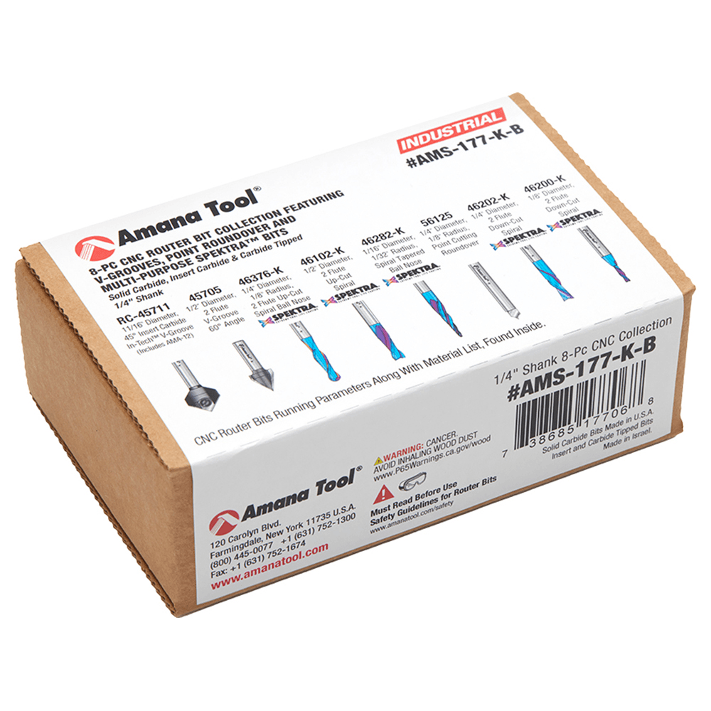 AMS-177-K-B 8-Piece CNC Point Roundover/Multi-Purpose Spektra V-Groove Router Bit, 1/4" Shank Alt 2 - Image