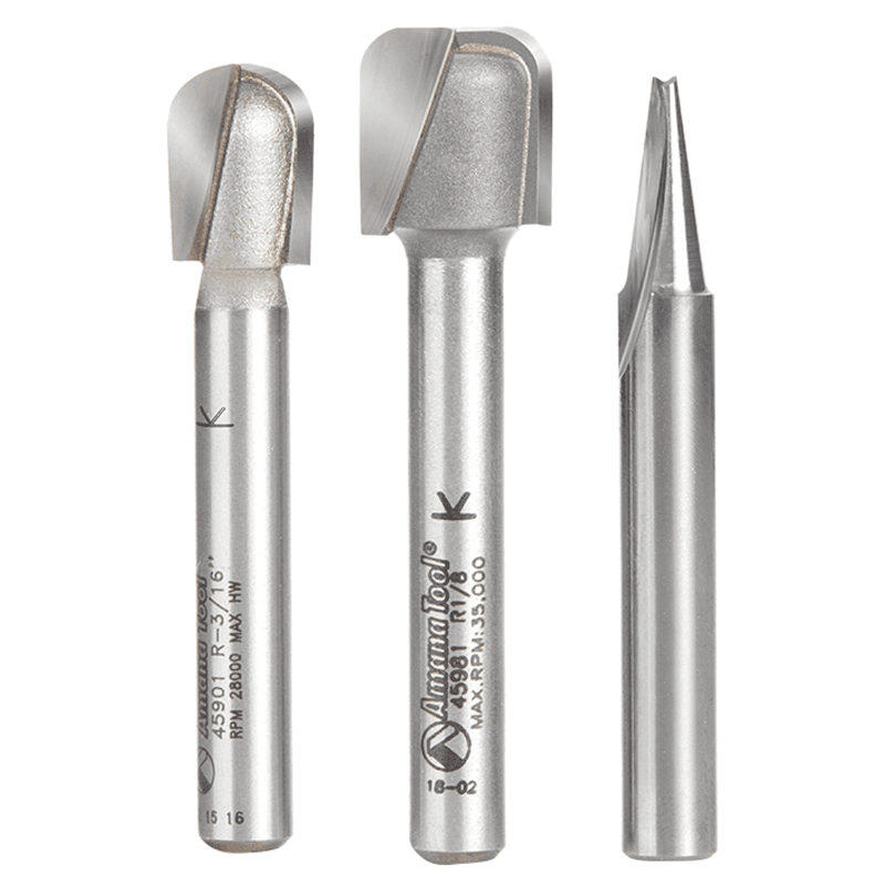 3-Piece CNC Signmaking/Lettering Router Bit Pack, 1/4" Shank - Main Image