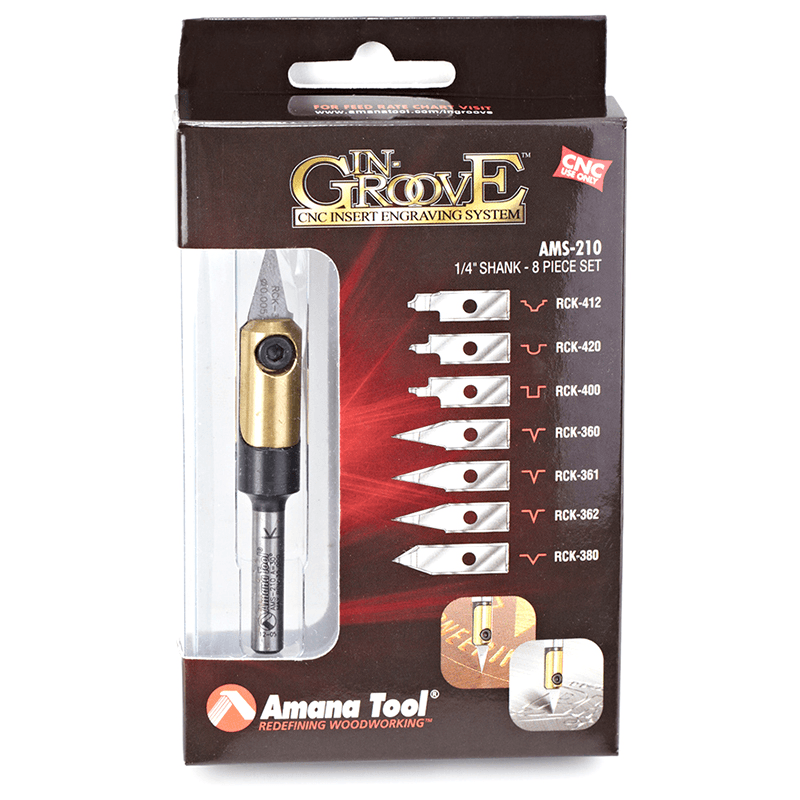 AMS-210 8-Piece In-Groove Insert Engraving Tool Body/Knives Set, 1/4" Shank Alt 2 - Image