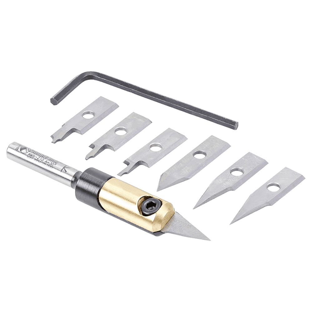 AMS-210 8-Piece In-Groove Insert Engraving Tool Body/Knives Set, 1/4" Shank Main - Image