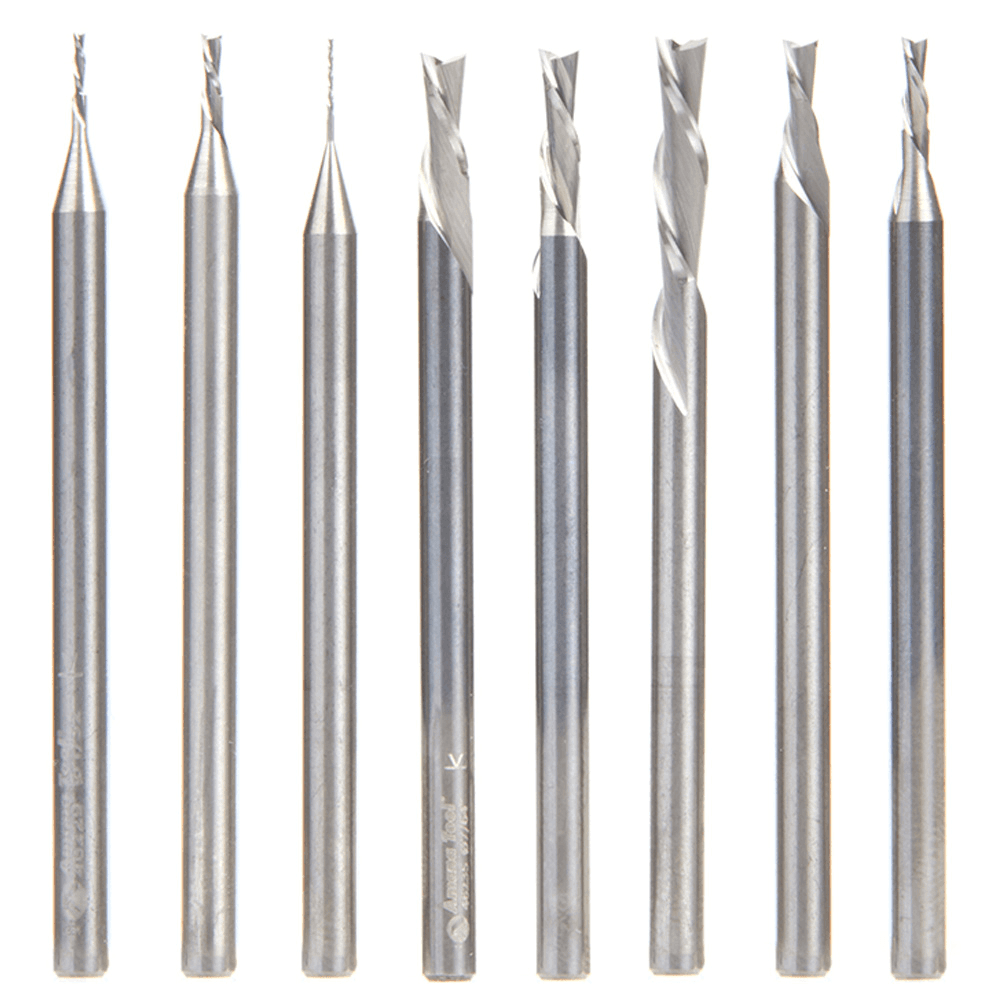8-Piece Down-Cut CNC Spiral Router Bit Set, 1/8" Shank - Main Image