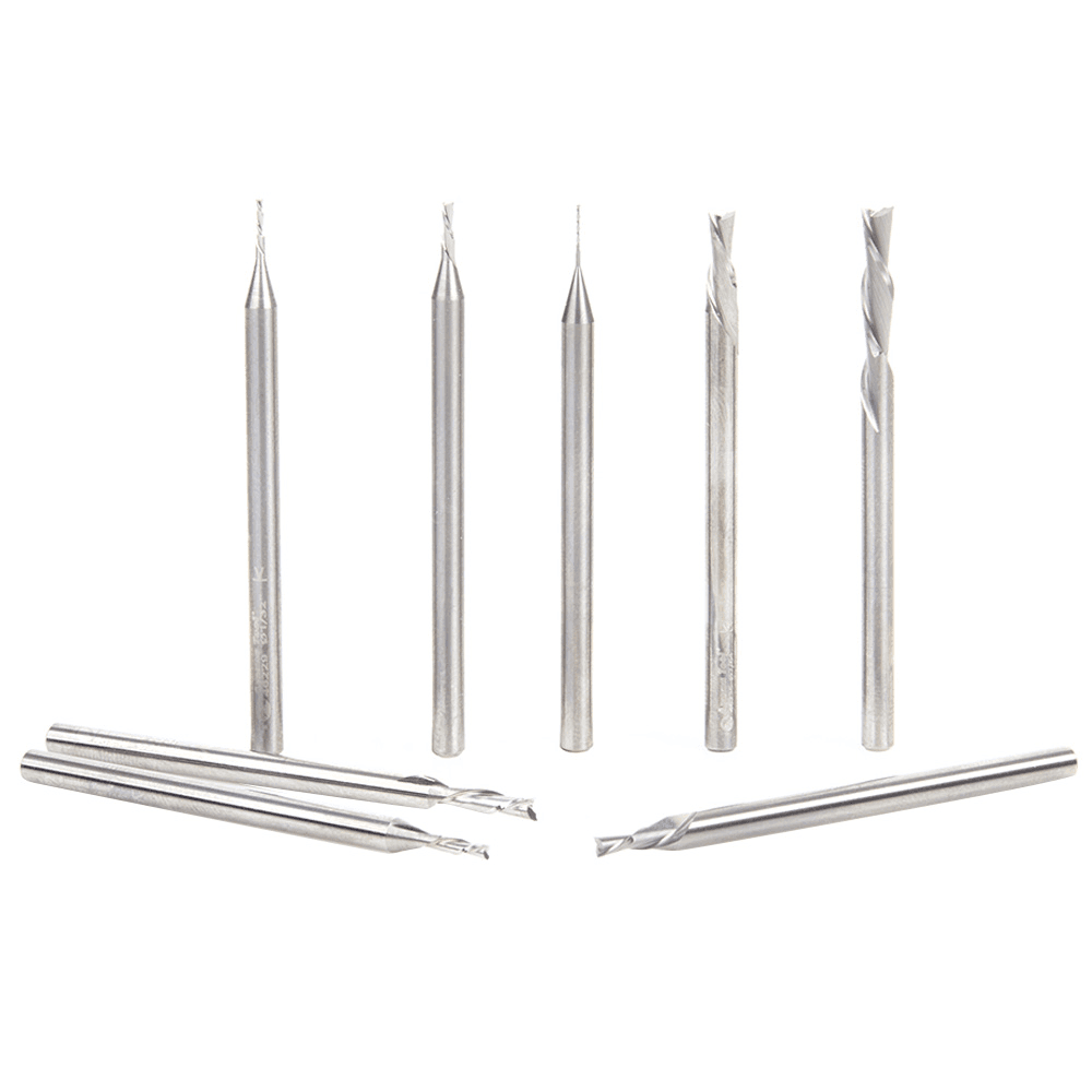 8-Piece Down-Cut CNC Spiral Router Bit Set, 1/8" Shank - Alt Image 1