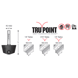 AMS-214 4-Piece Tru Point Roundover Insert CNC System Router Bit, Set, 1/4" Inch Shank Alt 1 - Image