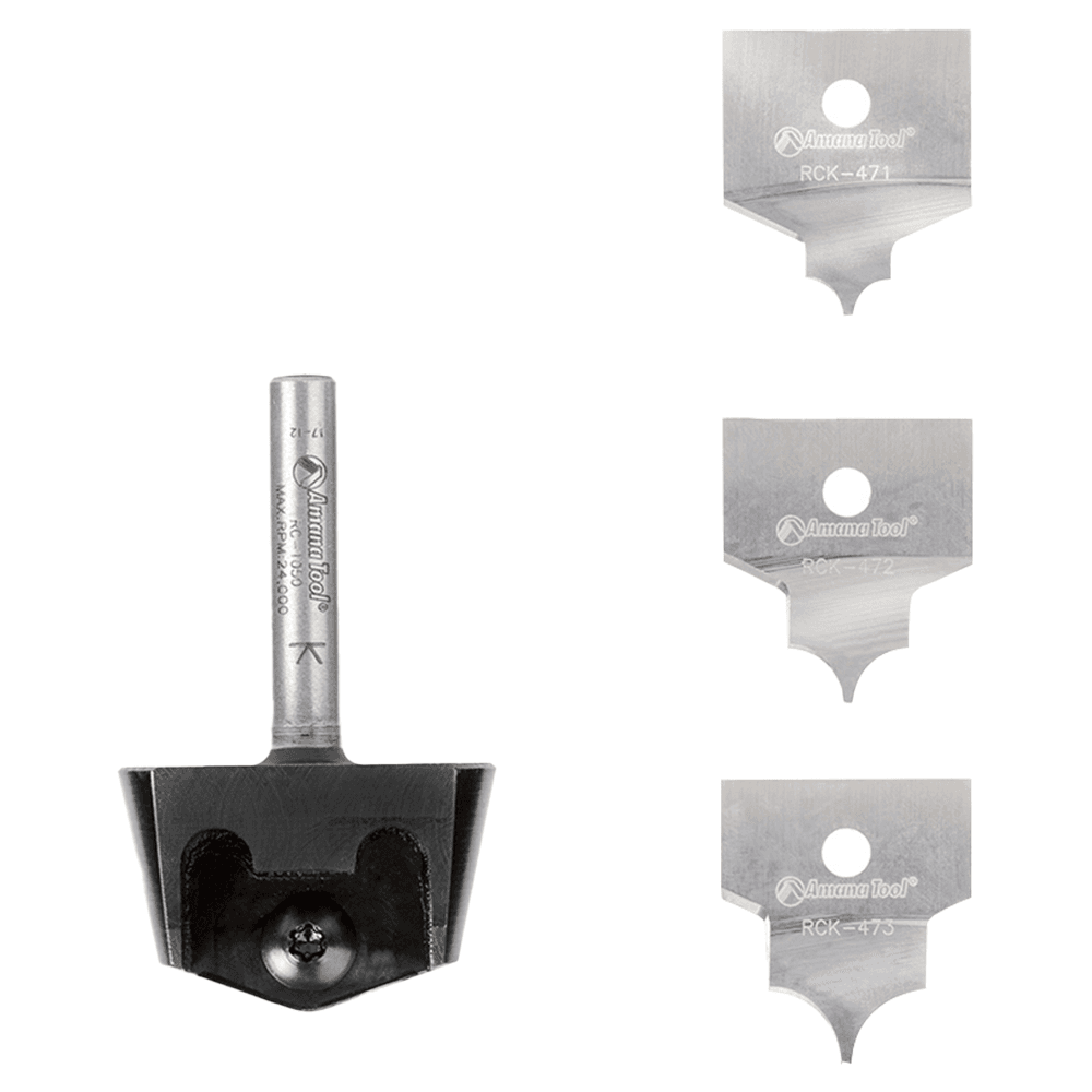 AMS-214 4-Piece Tru Point Roundover Insert CNC System Router Bit, Set, 1/4" Inch Shank Main - Image