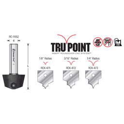 AMS-216 4-Piece Tru Point Roundover Insert CNC System Router Bit, Set, 1/2" Inch Shank Alt 1 - Image