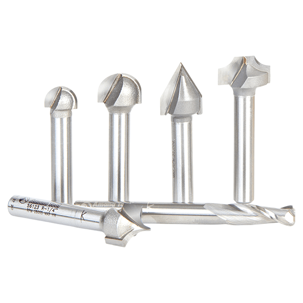 6-Pieces CNC Lettering Router Bit Set, 1/4" Shank Main - Image