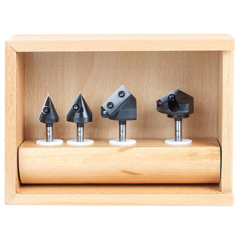 AMS-225 4-Piece 45°/60°/90°/120° 3D CNC Signmaking, Lettering/Engraving Insert V-Groove Router Bit, 1/4" Shank Alt 2 - Image