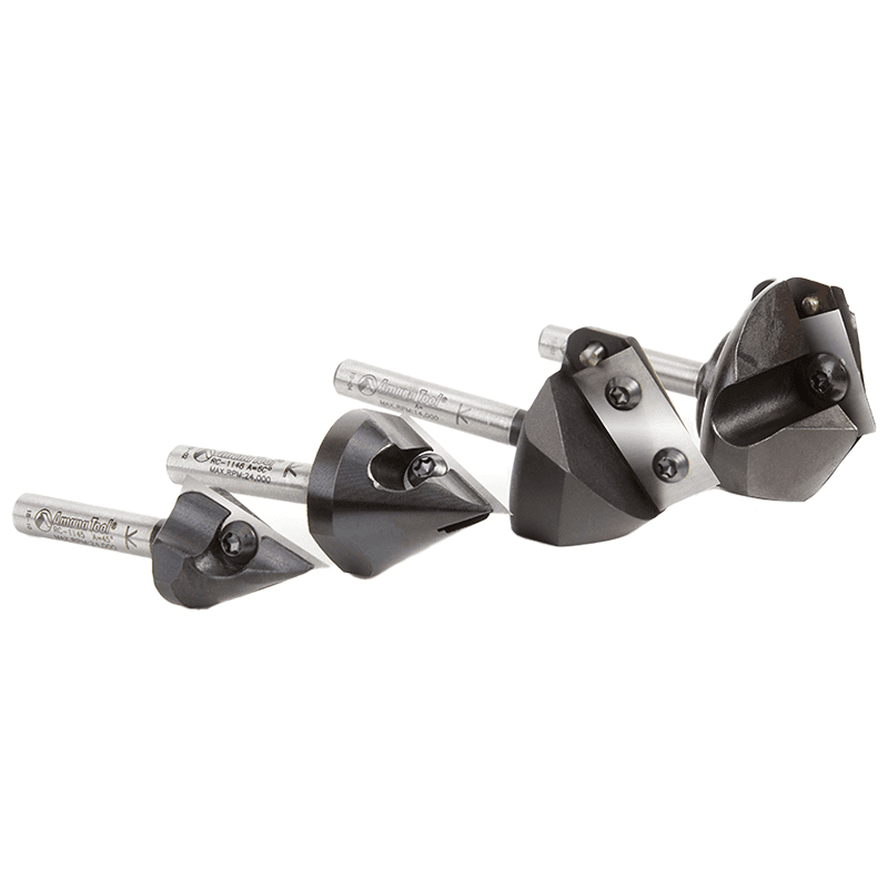 AMS-225 4-Piece 45°/60°/90°/120° 3D CNC Signmaking, Lettering/Engraving Insert V-Groove Router Bit, 1/4" Shank Main - Image
