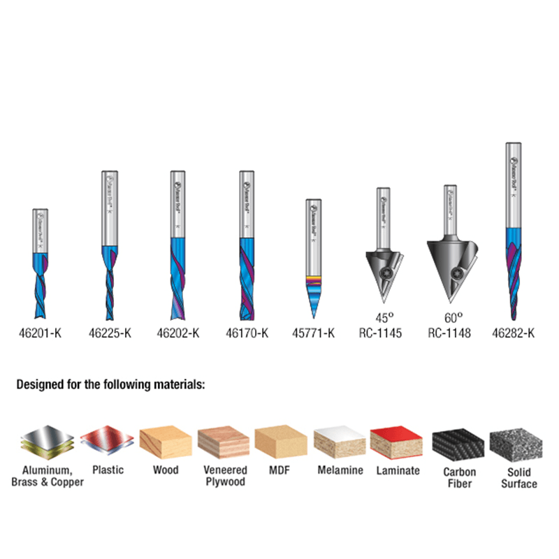 8-Piece Joos CNC Advance Router Bit Set, 1/4" Shank - Alt Image 2