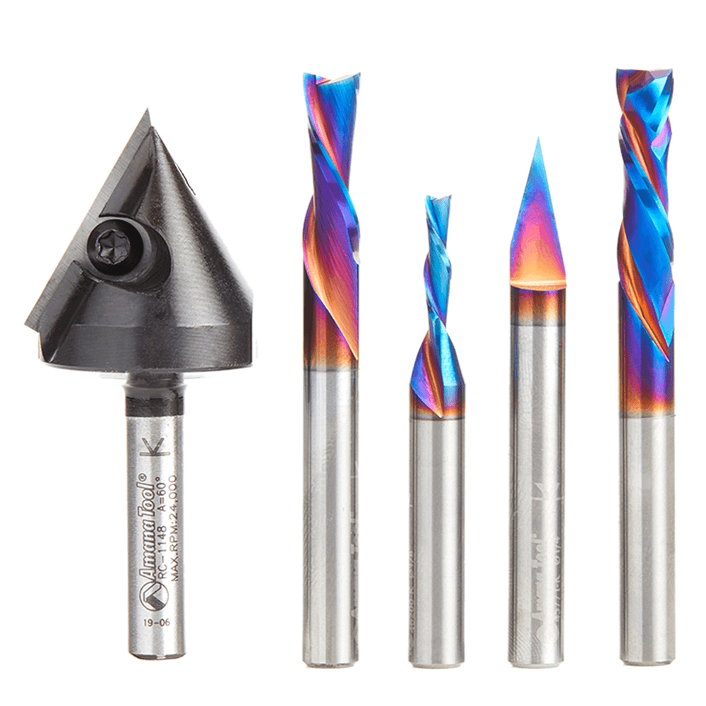 5-Piece Blueline CNC Starter Router Bit Set, 1/4" Shank - Alt Image 1