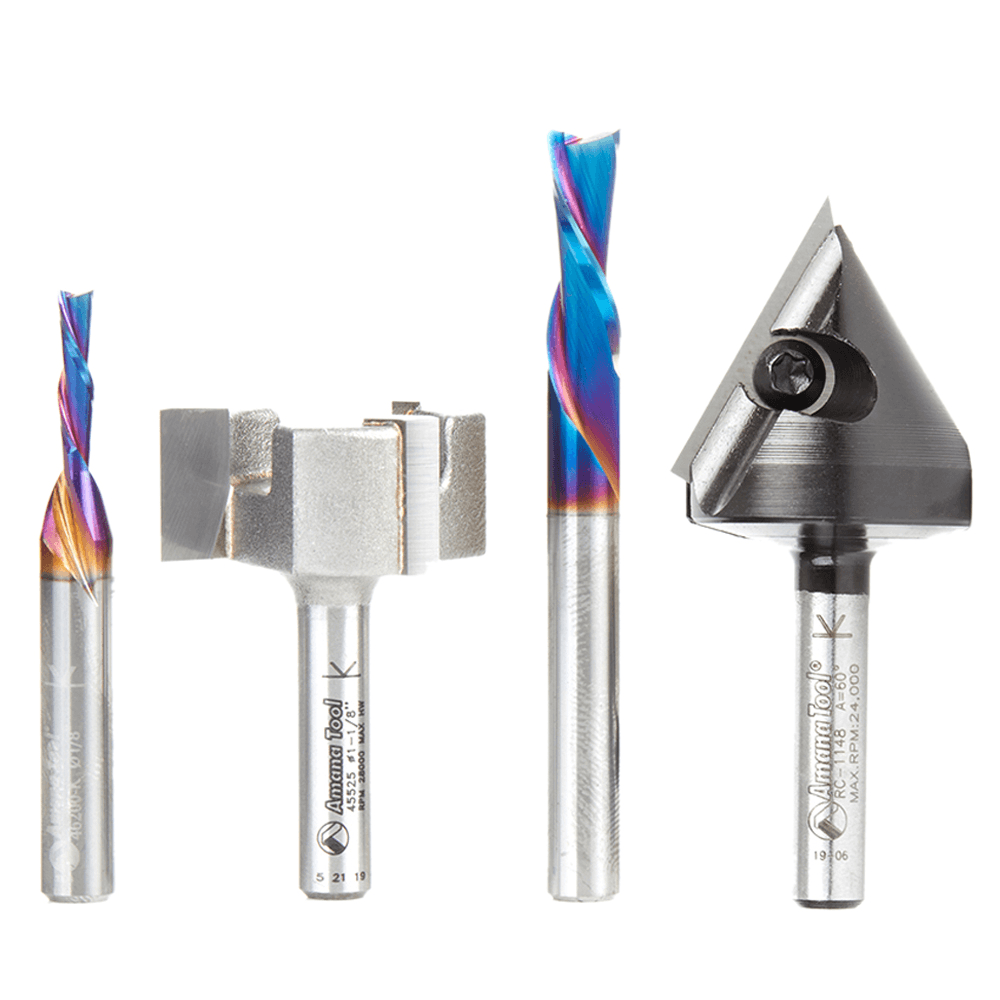 4-Piece CNC Starter Router Bit Pack, 1/4" Shank - Main Image