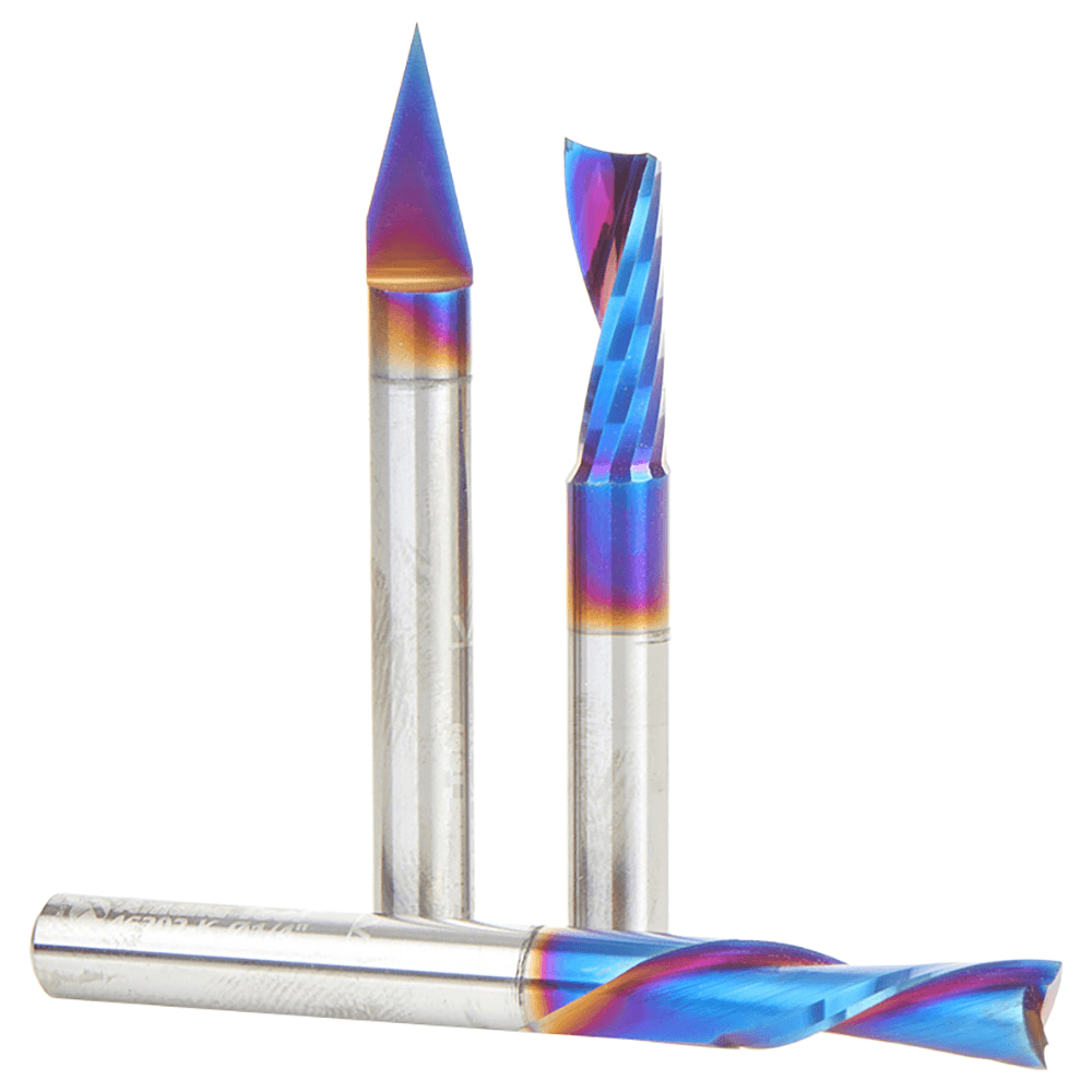 AMS-253-K 3-Piece CNC Spektra Extreme Tool Life Coated Signmaking Router Bit, Pack IV, 1/4" Shank Alt 2 - Image