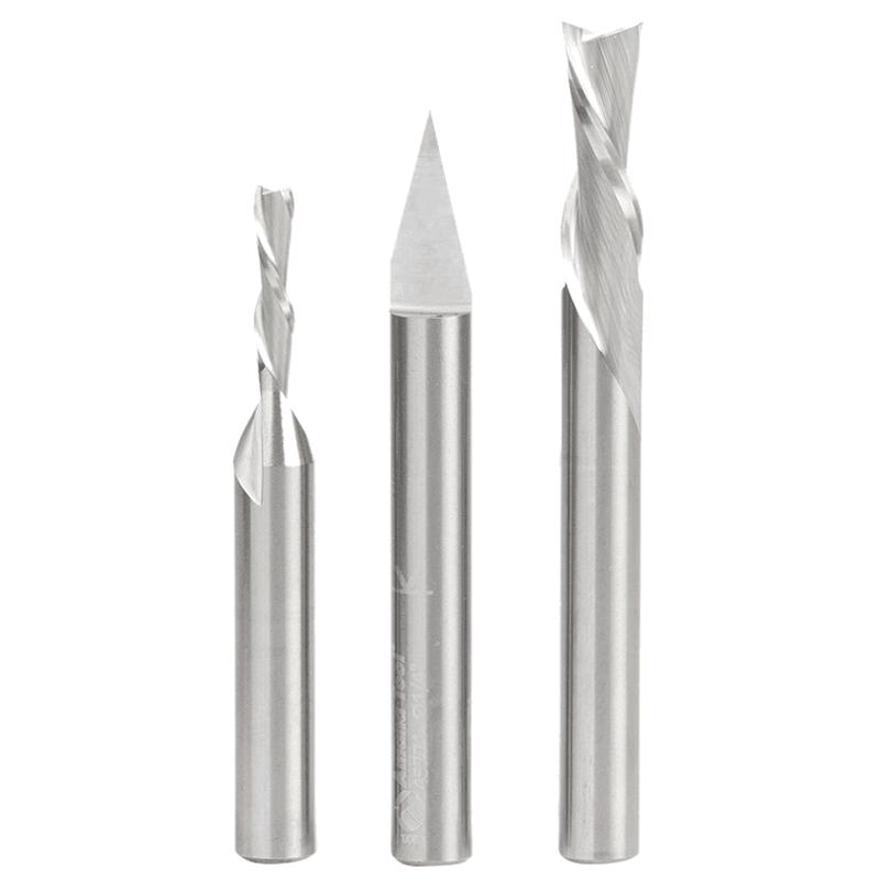 3-Piece CNC Basic Router Bit Pack, 1/4" Shank - Alt Image 1