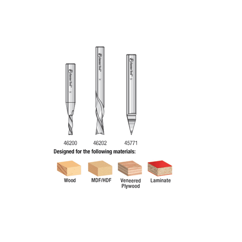 3-Piece CNC Basic Router Bit Pack, 1/4" Shank - Alt Image 2