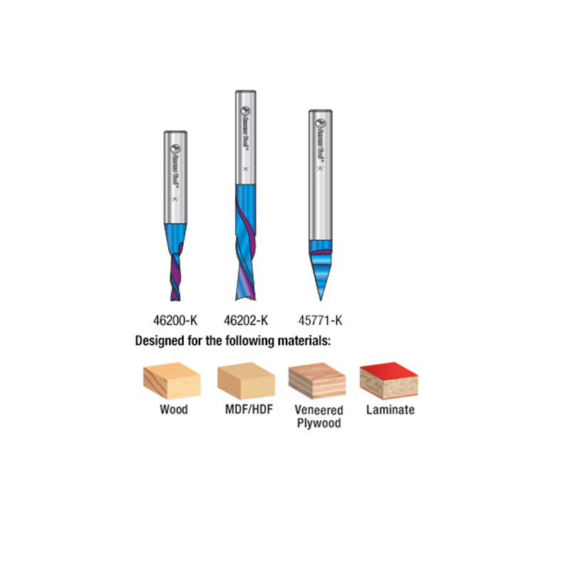 3-Piece CNC Spektra Basic Router Bit Pack, 1/4" Shank - Alt Image 2