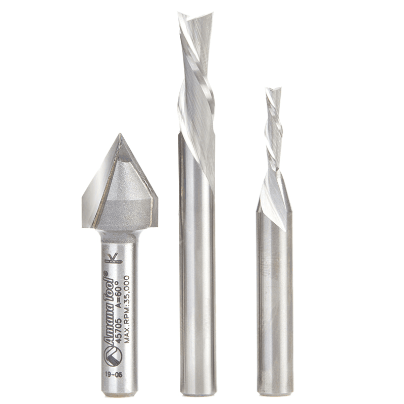 3-Piece CNC Router Bit Pack, 1/4" Shank - Alt Image 1