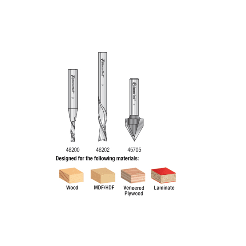 3-Piece CNC Router Bit Pack, 1/4" Shank - Alt Image 2