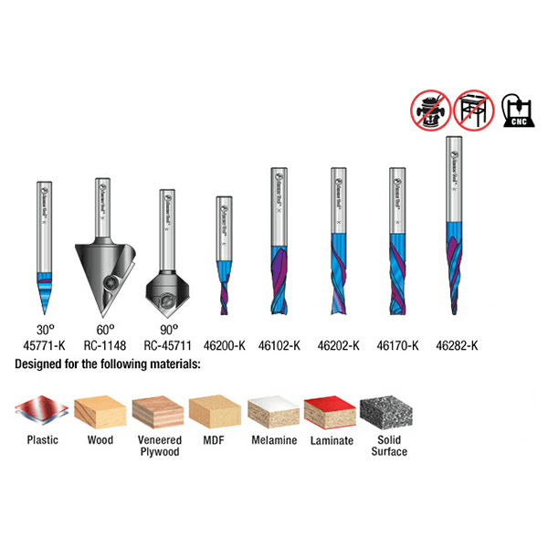 8-Piece CNC General Purpose Router Bit Set, 1/4" Shank Alt 7 - Image