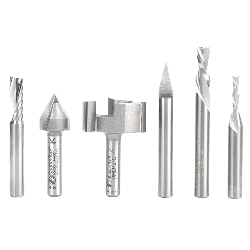 6-Piece CNC Master Router Bit Set, 1/4" Shank - Alt Image 1