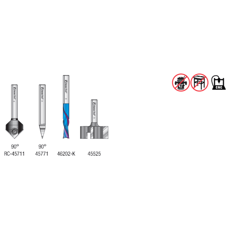 AMS-281 General Purpose CNC Router Bit, Set, 1/4" Shank(4/Piece) Alt 1 - Image